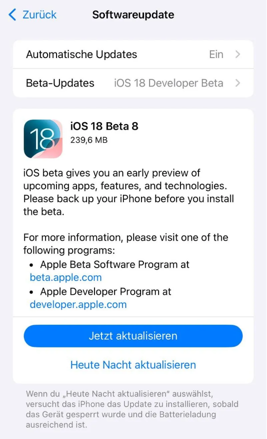 太湖苹果手机维修分享苹果 iOS / iPadOS 18 开发者预览版 Beta 8 发布 